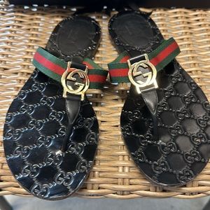 Gucci GG Web Stripe Thong Sandals Size 7.5